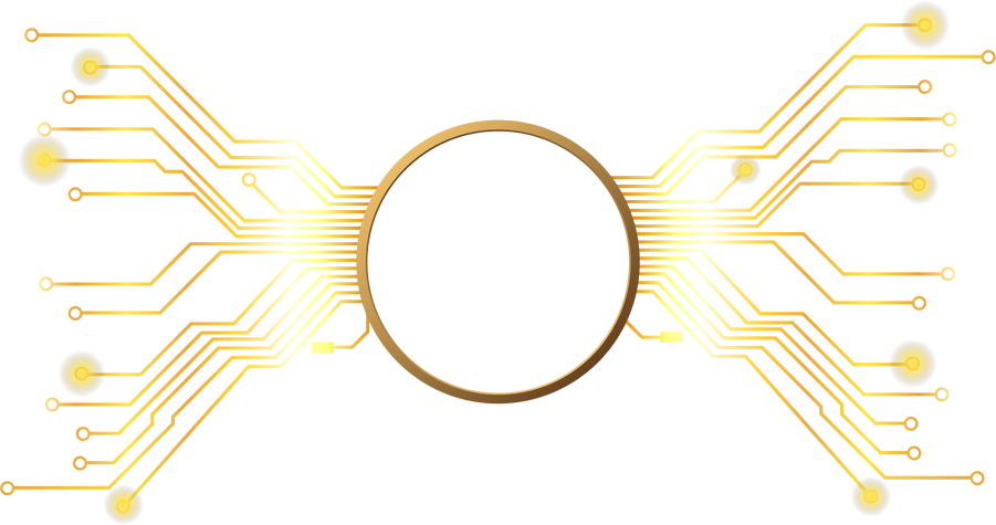 Gold ring with PCB tracks, design element in tech style.